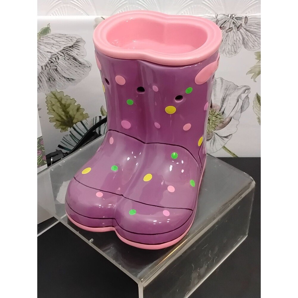 Scentsy Wax Warmer Retired Wellies Purple Polka Dot Rain Boots- Tested & Works